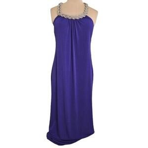 Spense Dress Womens 10 Maxi Purple Halter Beaded Neckline Sleeveless Open Back